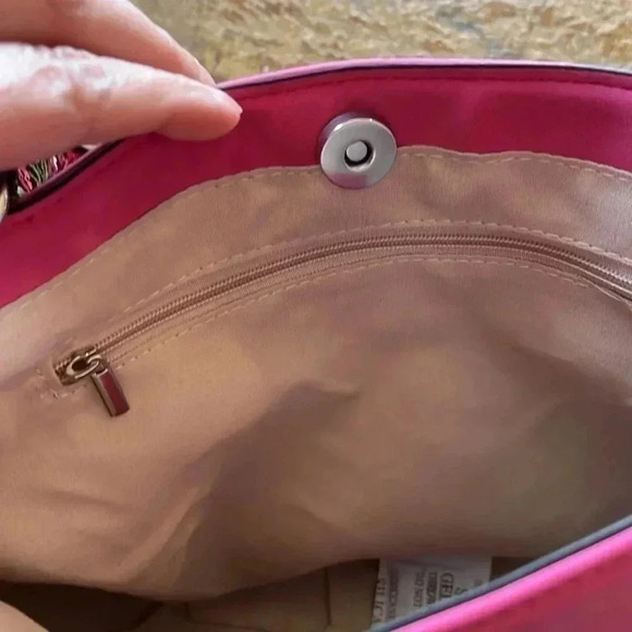 K Carroll May vegan suede crossbody, guitar/matching strap, RFID, Hot Pink NWT - Picture 3 of 5